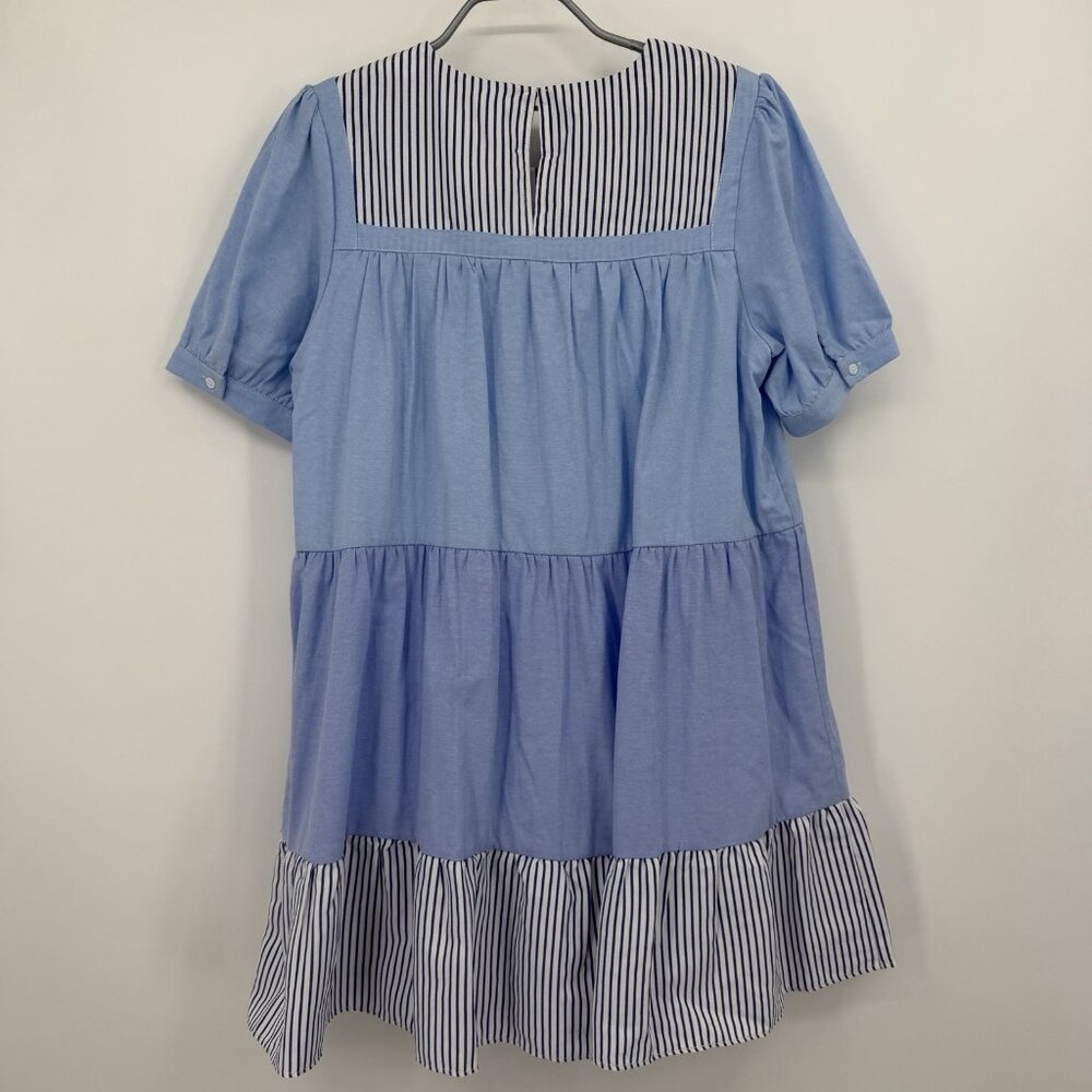 ENGLISH FACTORY Women's Quinn Dress Tier Mini Swing Serenity Blue L Tuckernuck - Picture 7 of 7